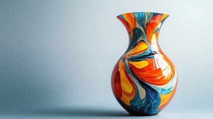Vibrant, colorful vase with swirling patterns