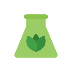 Illustration of a light green flask with a darker green leaf symbol on it against a white background image