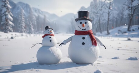 Fototapeta premium Frosty snowman amidst snowy expanse, winter gear scattered, frozen, snowman, blue
