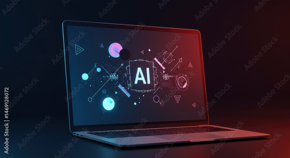 Fototapete Laptop computer displaying ai graphics