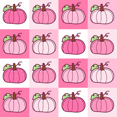 Kawaii style pink pumpkin tile pattern design with checkerboard background