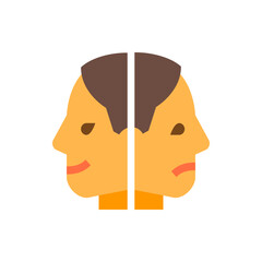 Illustration depicting two faces side by side one smiling and the other frowning representing mood swings