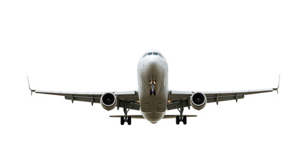 Isolated Front View of Landing Airplane