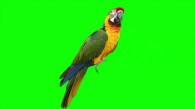 Colorful exotic parrot showcased on a vibrant green screen background for nature enthusiasts and bird lovers