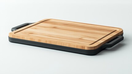 Rectangular bamboo cutting board with gray handles