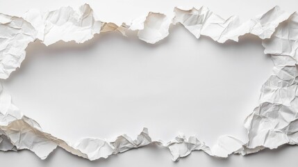 Fototapeta premium White Crumpled Paper Frame on White Background
