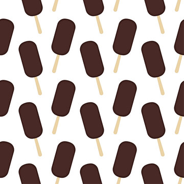 Ice cream seamless pattern for fabric and textile. Brown chocolate popsicle on white background. Vector illustration. Print for packaging and wrapping paper. Summer ornament for gift bag.