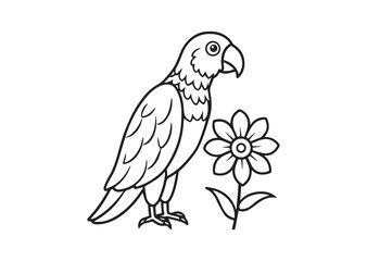 Obraz premium Parrot With Flower Coloring Page Vector