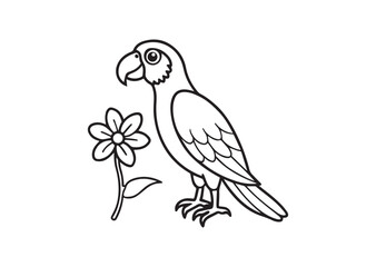 Obraz premium Parrot With Flower Coloring Page Vector