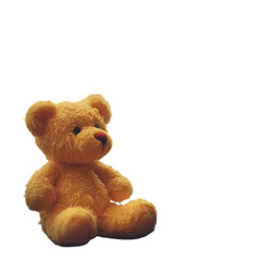 Obraz premium Rainy day teddy bear sitting by the window, raindrops on glass, soft melancholic mood, no background