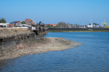 View on Oosterschelde at low tide time,  sea bottom with variety of wild shells and oysters allowed...