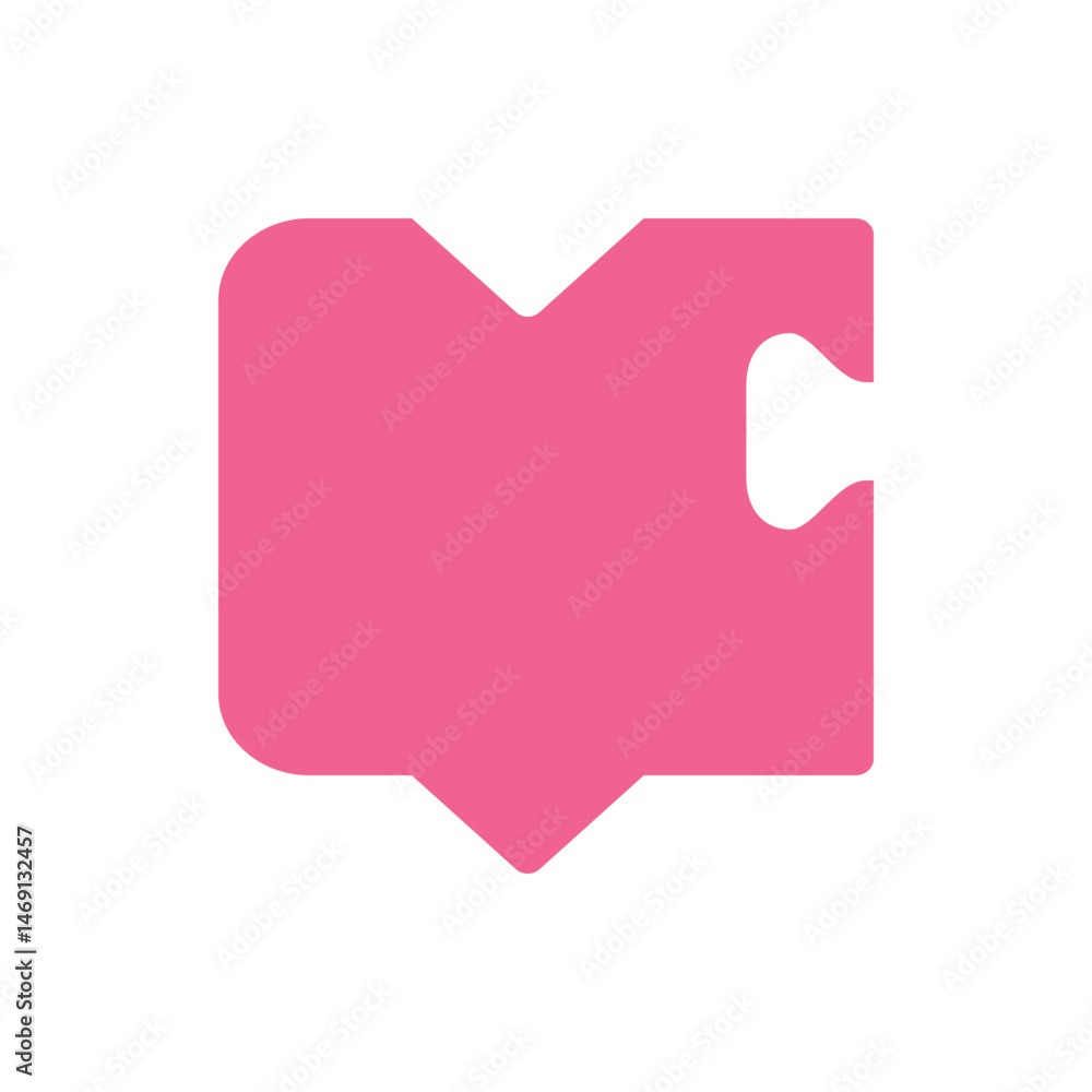 Poster a pink speech bubble with a missing piece on the right side against a white background in a simple d