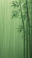 Green bamboo grove, serene, misty atmosphere.