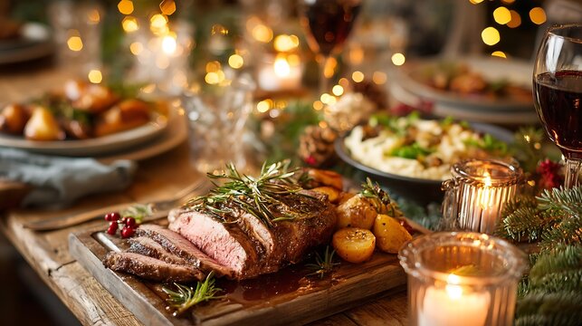 Christmas meal, served on the table with decoration christmas .