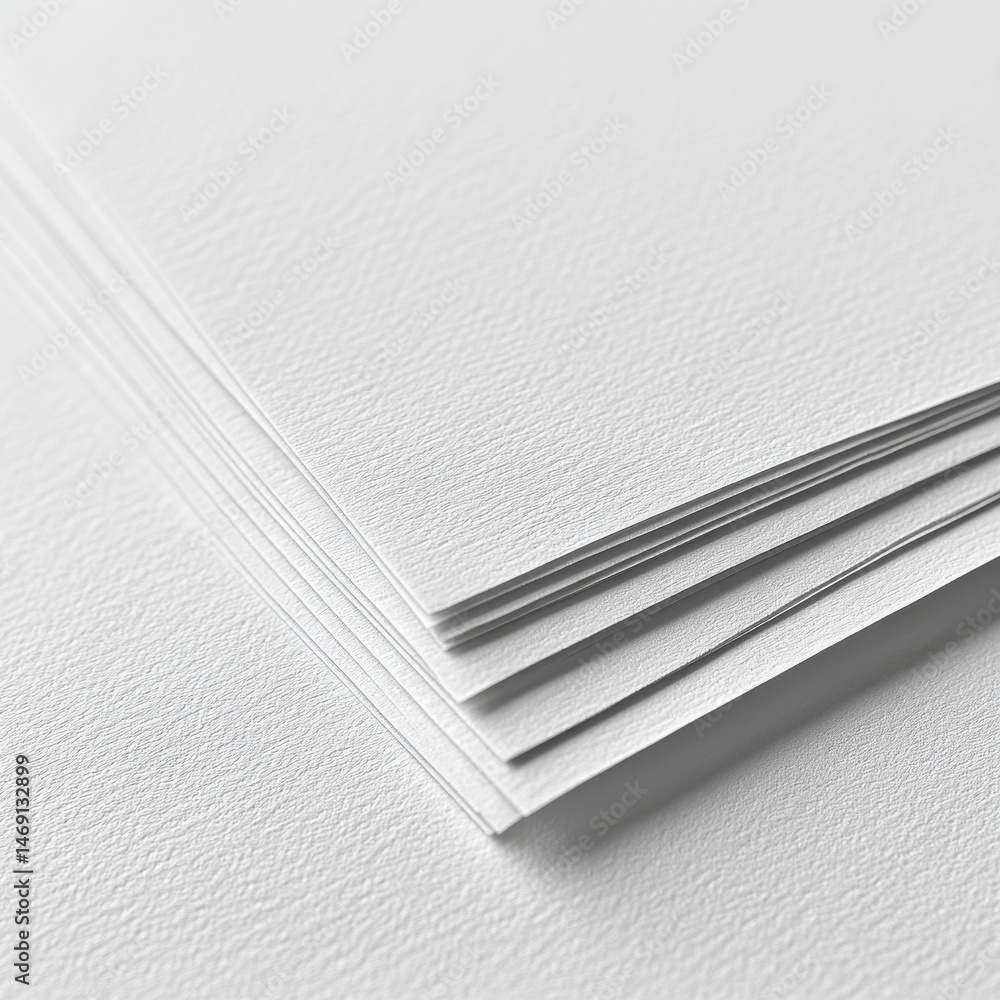 Poster white textured paper sheets stack close up studio shot