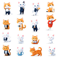 Obraz premium Cartoon Cats in Business Attire with Coffee