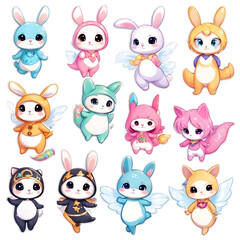 Magical Bunny Characters with Wings and Costumes