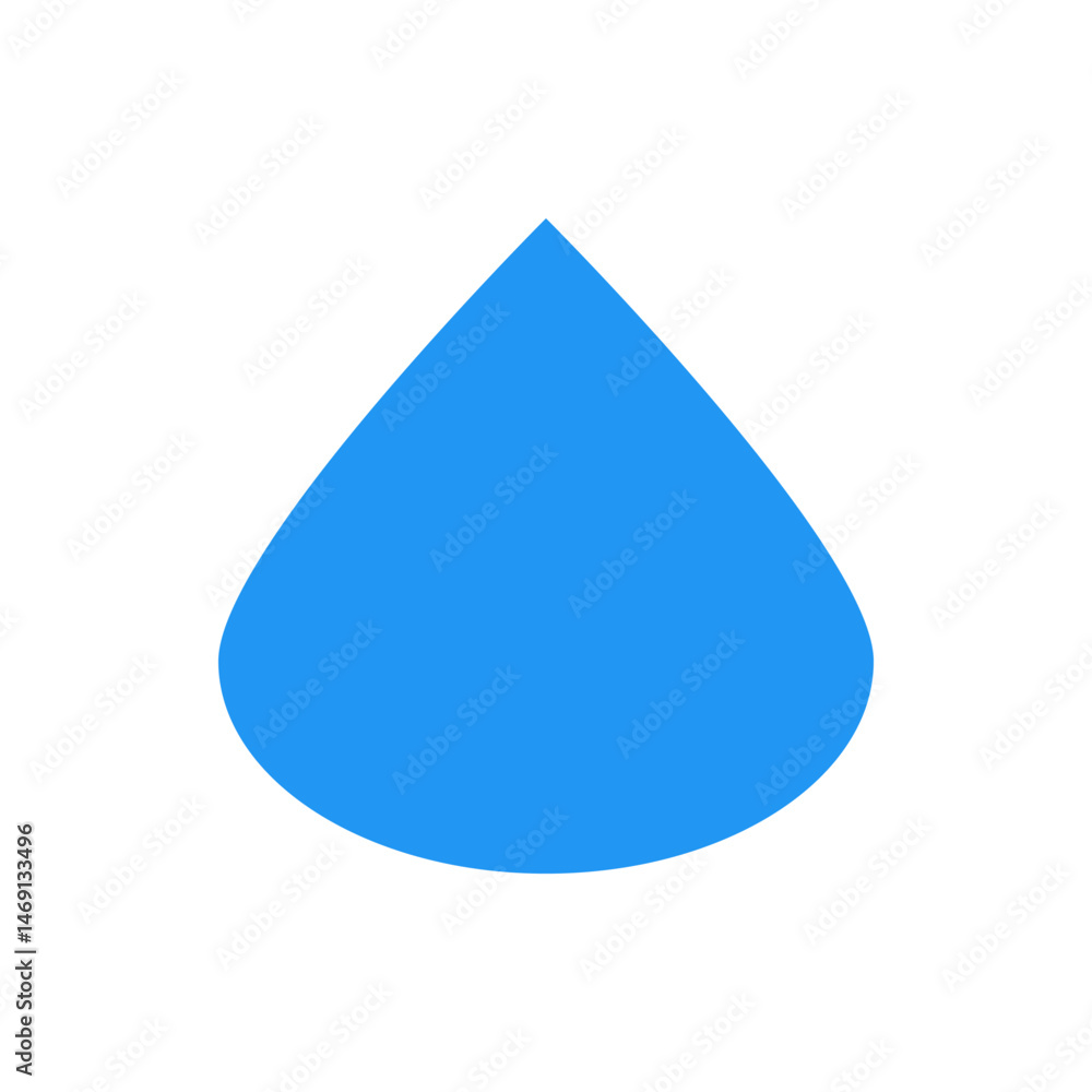 Poster isolated blue water droplet with a rounded bottom and a pointed top on a plain white background desi