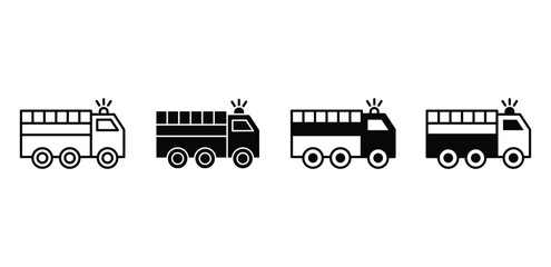 Firetruck Icons Set Black And White Color Vector Design Illustration