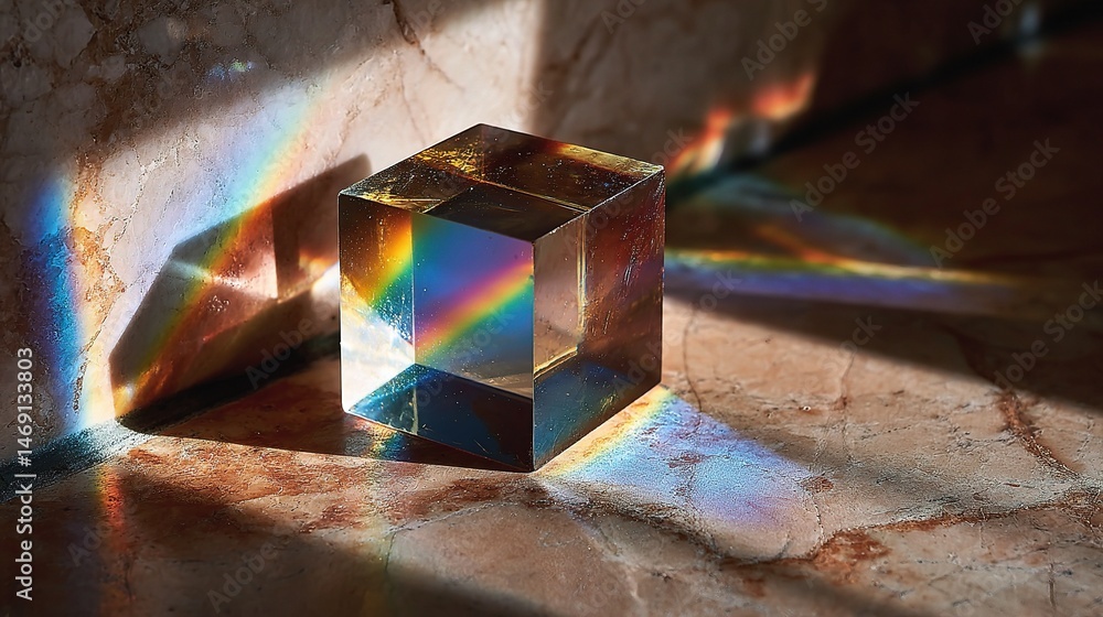 Poster light reflection through prism creating stunning rainbow patterns