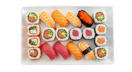 Selection of various sushi pieces isolated on transparent png