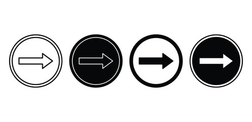 Set of Black and White Circular Turn Right Arrow Icons Vector Design Illustration