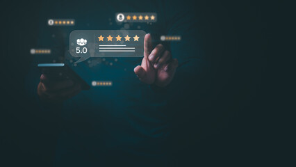 Customer services best excellent business rating experience. Satisfaction survey concept. user gives ratings to service experience on the online application, online marketing, and business processes.