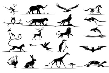 Animal Silhouette Vector Set – Wildlife, Pets & Birds