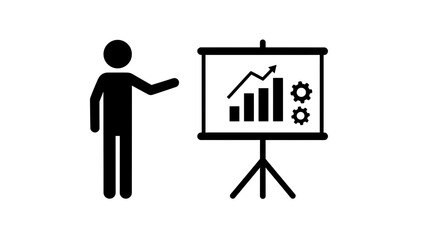 Isolated Man Presenting Business Statistics on Board
