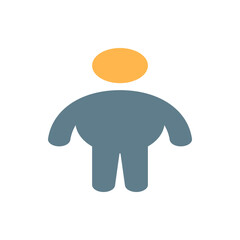Illustration of a stylized person with a round yellow head and a gray blue body on a white background