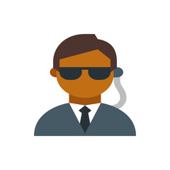 Illustration of a security guard with sunglasses and ear piece wearing a suit and tie in a flat style