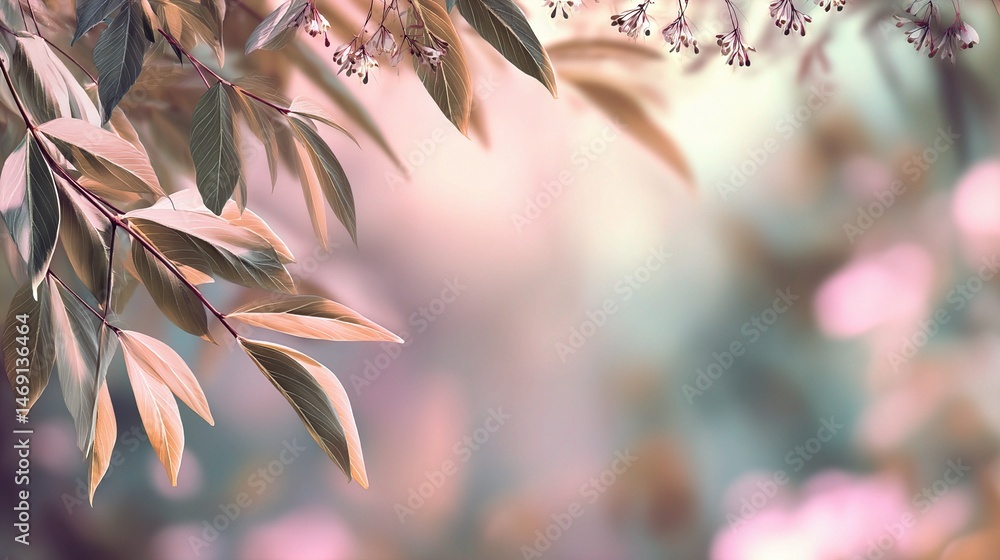 Poster soft botanical background with leaf border and blurred effect