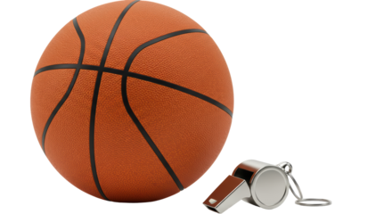 Isolated Basketball and Whistle Sports Equipment Still Life