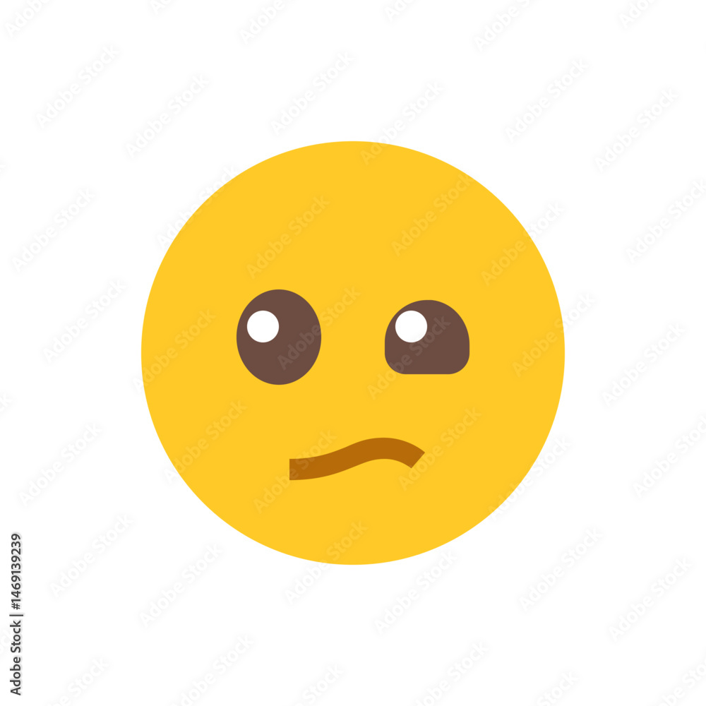 Poster a yellow circular emoji with brown eyes and a slightly furrowed brow expressing uncertainty or confu
