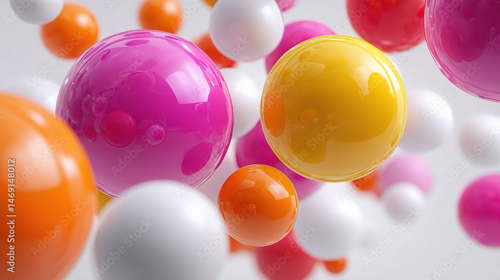 Poster glossy colorful spheres floating in abstract background composition