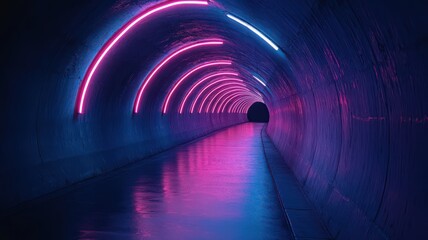 Abstract Neon Tunnel With Pink And Purple Lights