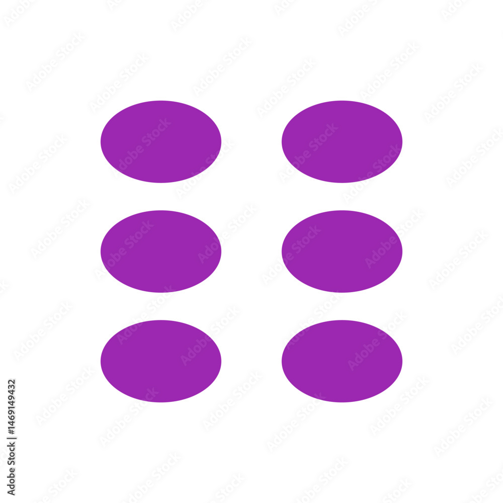 Poster arrangement of six purple circles in a two by three grid on a white background simple and minimalist