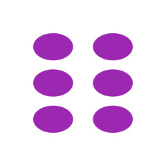 Arrangement of six purple circles in a two by three grid on a white background simple and minimalist design