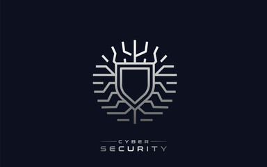Abstract Cyber Security Shield Logo Design For Technology Business