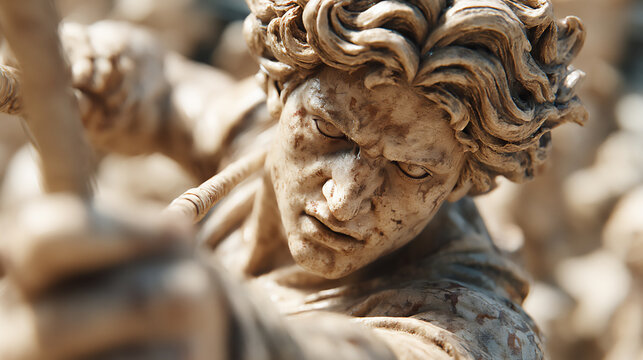 a 3d rendering of the hero perseus battling the medusa, with dramatic lighting highlighting their intense confrontation and the medusa's snaky hair.