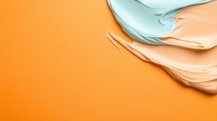 Abstract Paint Swirls: Pale Blue and Peach on Orange