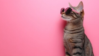 Fototapeta na wymiar Stylish cat wearing pink sunglasses