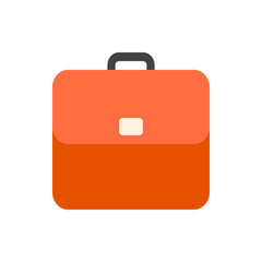 Illustration of a closed orange briefcase with a black handle and a white latch in the center