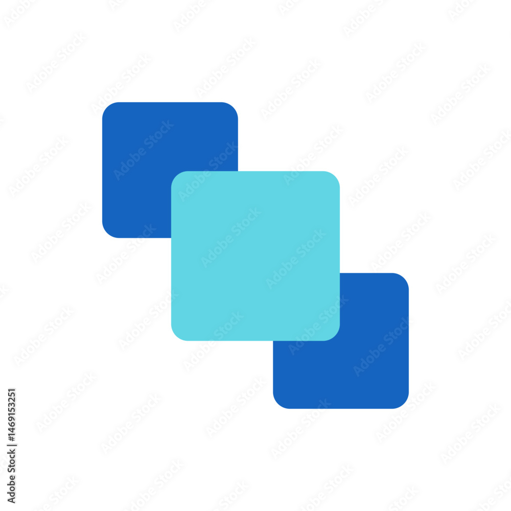 Poster three overlapping rounded squares in shades of blue creating a simple and modern abstract design ele