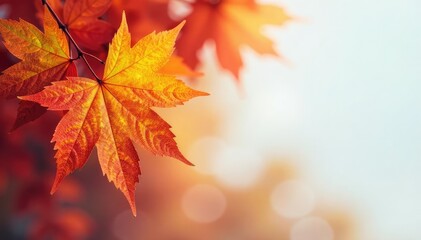 Fototapeta premium Vibrant autumn leaves form a colorful background bunch , orange leaves, fall scene