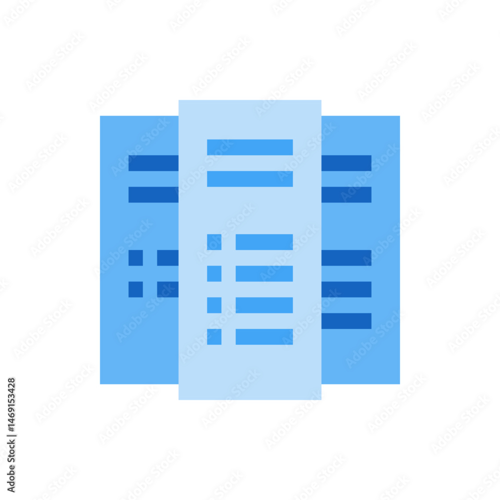 Aufkleber illustration of a document with horizontal lines and square bullet points on a light blue backdrop d
