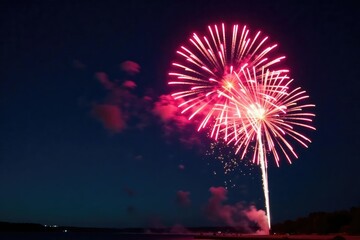 Vibrant firework display exploding in a night sky, celebratory bursts of color , darkness, shine, sparkler