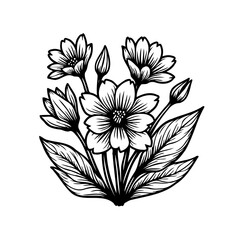 Elegant floral illustration: stylized blooms and foliage in monochrome design