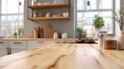 Clean Wooden Kitchen Island with Modern Design and Natural Light