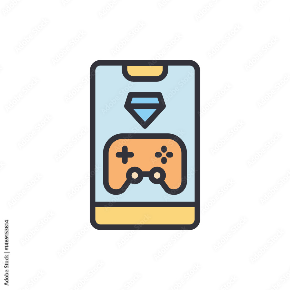 Aufkleber mobile gaming concept with controller and gem icon for app development